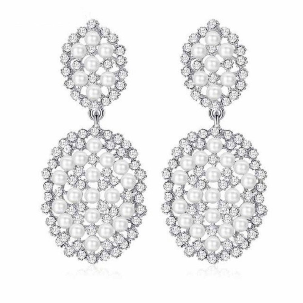 Silver rinestone and faux pearl earrings